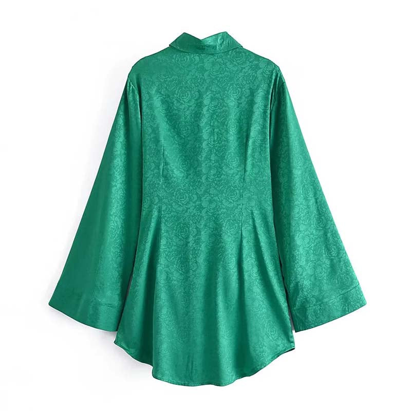 Emerald Mini Kimono Satin Dress