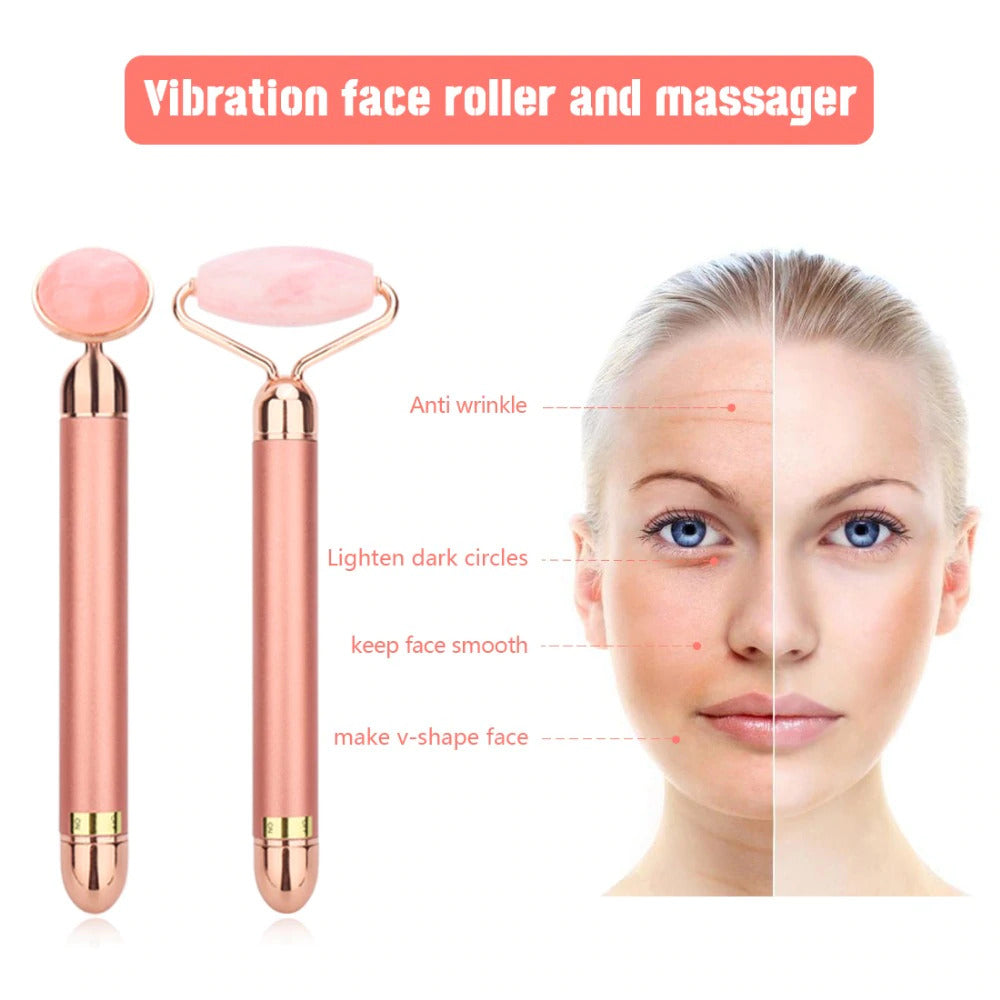 The Vibrating Facial Jade Roller Massager Set