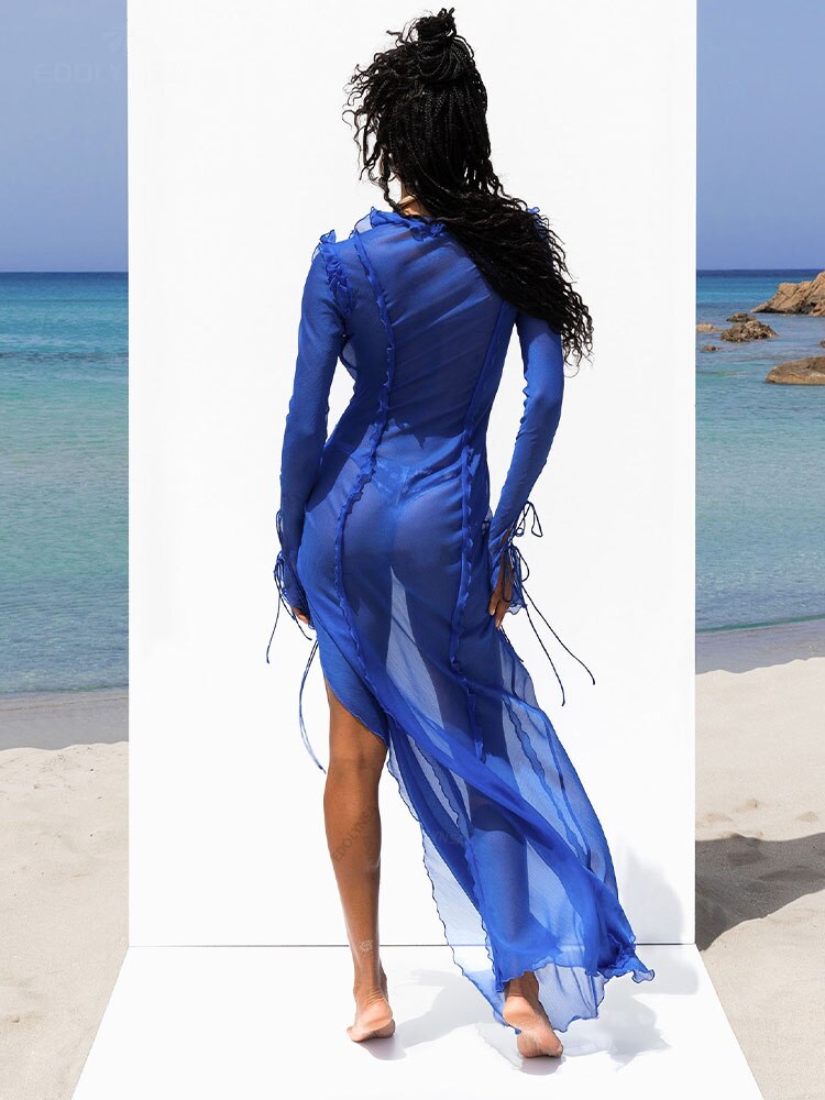 Sexy Beach Ruffle Dress Long Sleeves