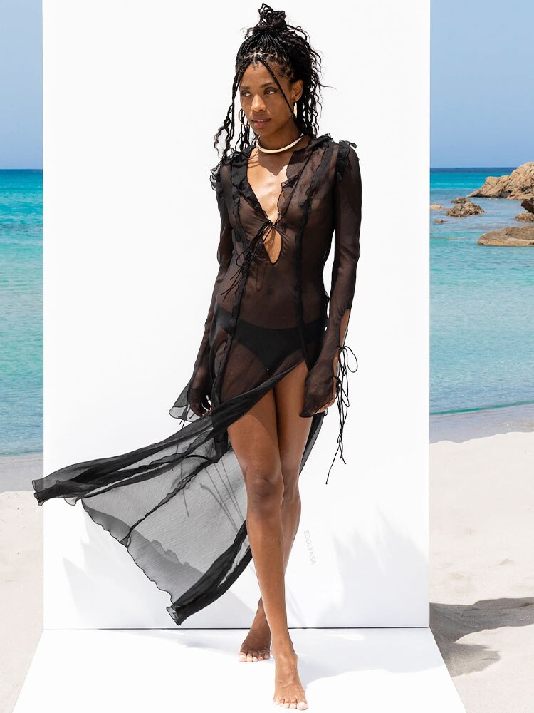Sexy Beach Ruffle Dress Long Sleeves