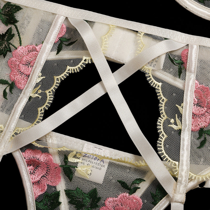 The Floral Embroidery Lace Lingerie 3 Piece  Bra Sets