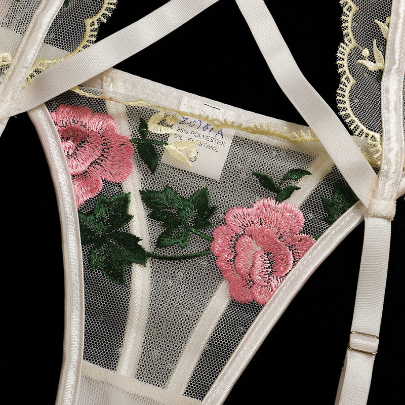 The Floral Embroidery Lace Lingerie 3 Piece  Bra Sets