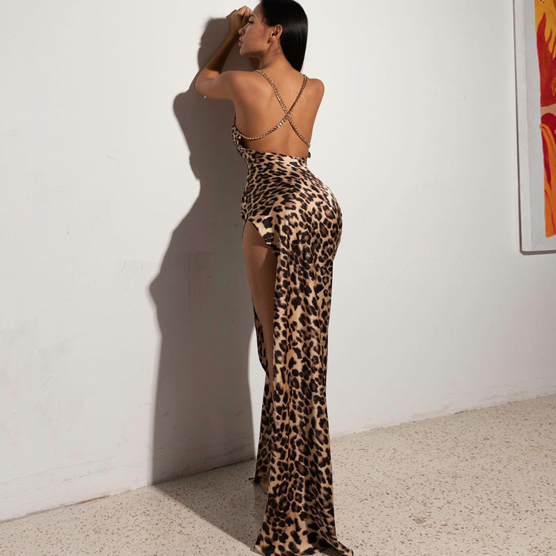 Leopard Long Backless Dress